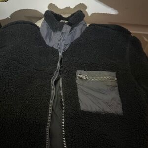 Black sherpa zip Jacket with Gray Accents